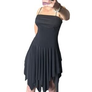 Y2K Fairycore Black Handkerchief Hem Dress – Fairygoth Midi (L)